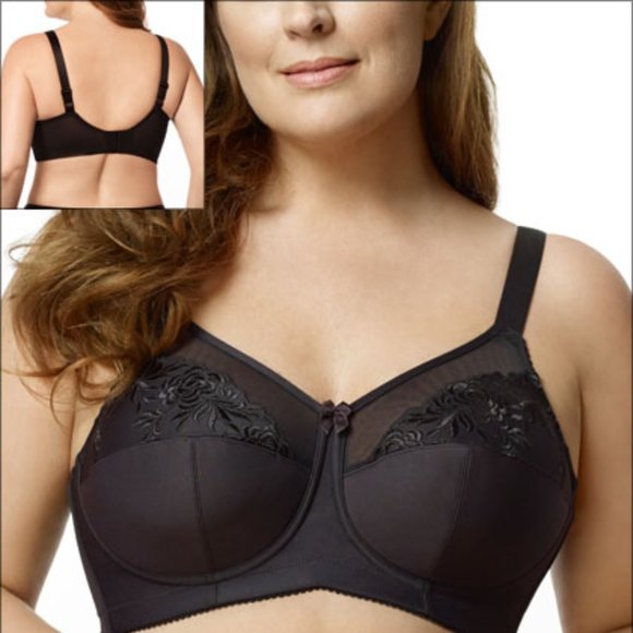 New Elila Full Figure Embroidered Microfiber Wire-Free Bra Black & Sliver 1301 - Picture 4 of 4
